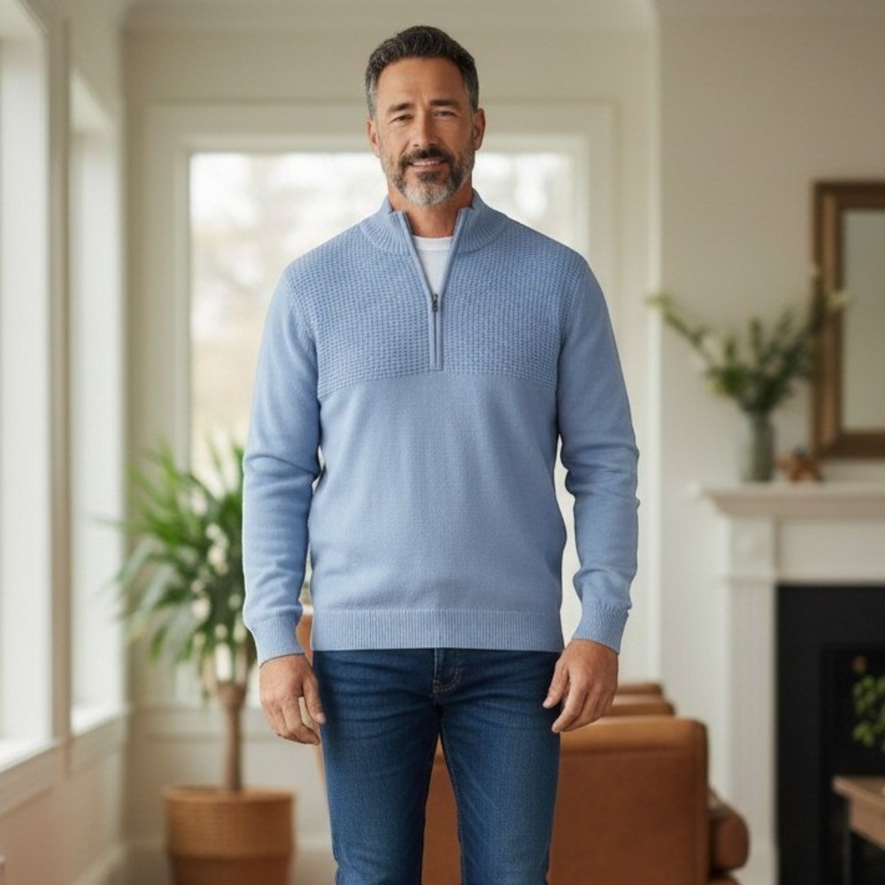 Izod Men's Blue Mock Neck Long Sleeve Sweater, Casual Knit Pullover Top M /#8057